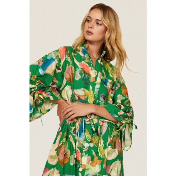 💕ALEMAIS💕 Arlo Shirt Dress ~ Multi-Color Abstract Watercolor Floral Print 8 - Picture 6 of 16